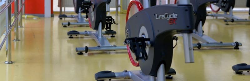 Exercise bikes at a gym, purchased with financing.
