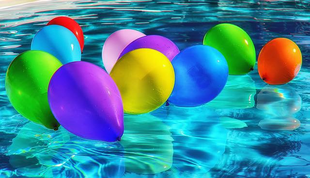 Balloons in a pool.