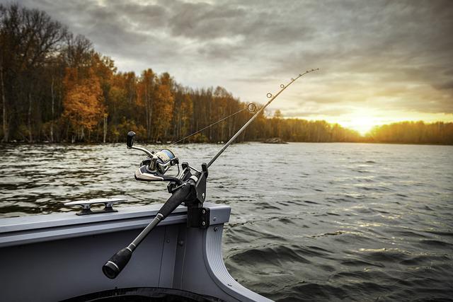 A bass boat out on the water.