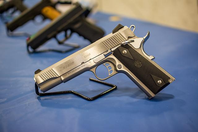 A handgun on display.