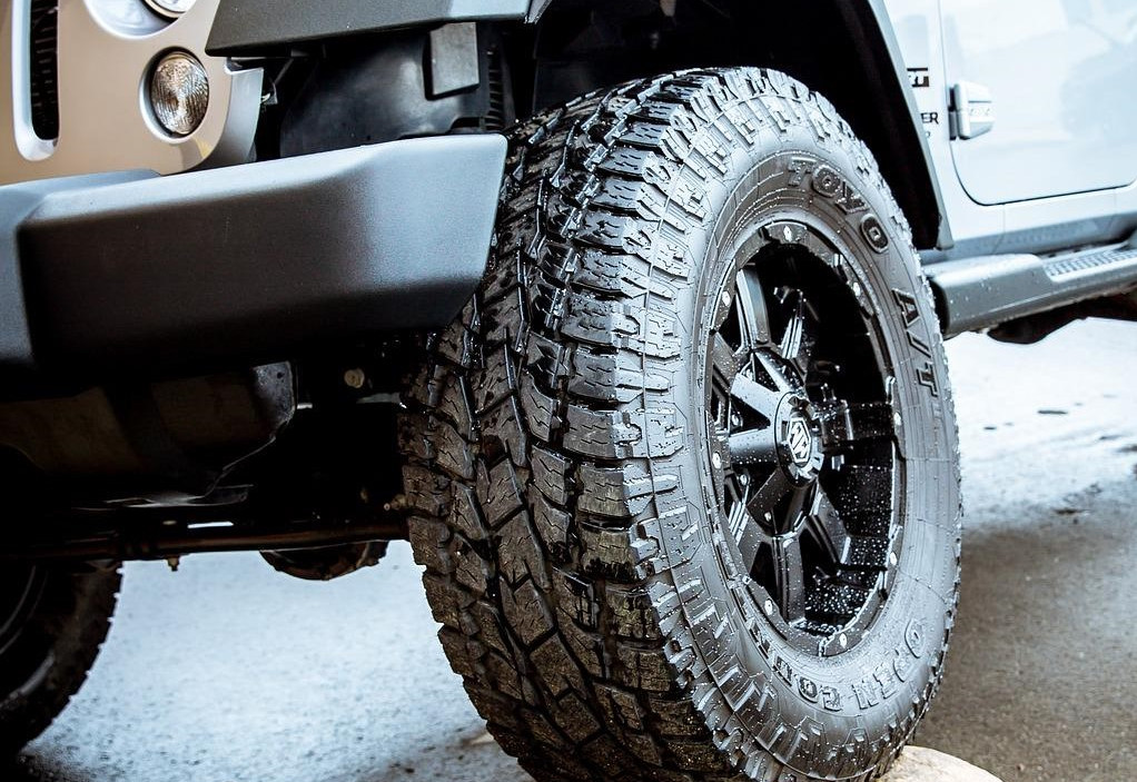 Mud tires on a jeep.