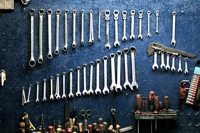 Mechanic tools on the wall.