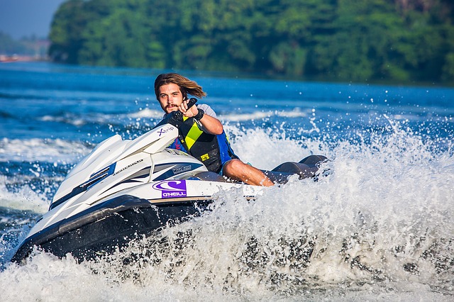 Sea doo riding in the ocean.