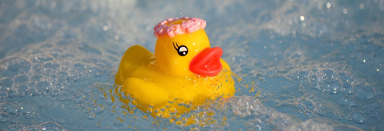 Rubber duck in a hot tub.