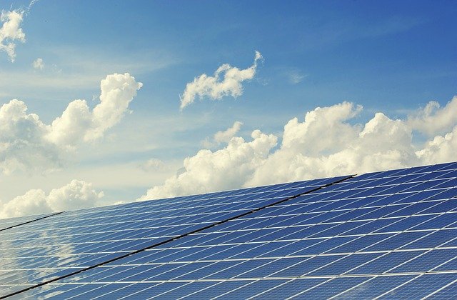 Solar panels on a roof.