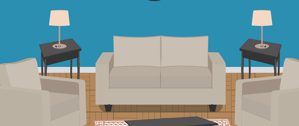 Cartoon of living room furniture.